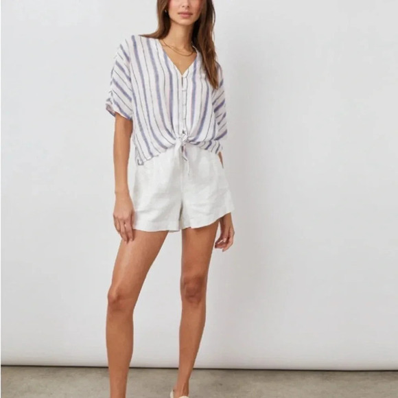 Rails Thea Tahiti Strip Linen Button-up Tie Shirt Small - Picture 4 of 10
